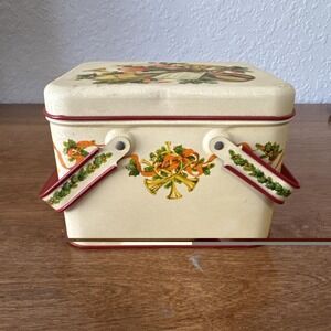 Vintage Christmas Potpourri Press Joy to the World Symphony MCM Metal Tin Basket